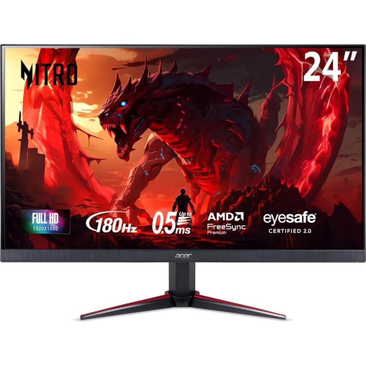 Acer Nitro VG240Y M3 Widescreen Gaming Monitor, 23.8" FHD IPS Display, 180Hz Refresh Rate, 0.5ms (Min. GtG) Response Time, AMD FreeSync Premium Technology, HDMI / DP, Black