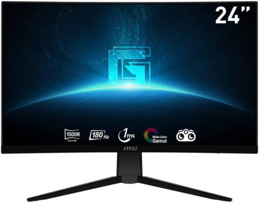 MSI G2422C Curved Gaming Monitor, 24" FHD VA Display, 180Hz Refresh Rate, 1ms Response Time, Adaptive Sync Technology, 16.7 Million Display Colors with sRGB/DCI-P3, HDMI /DP, Black