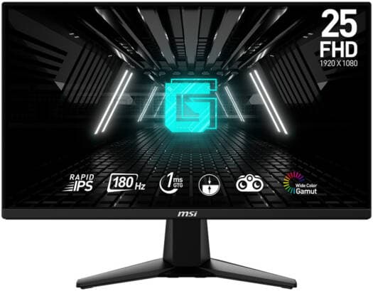 MSI G255F Gaming Monitor, 24.5" FHD Rapid IPS Display, 180Hz Refresh Rate, 1ms (GtG) Response Time AdaptiveSync Technology Wide Color Gamut True Color Edge-to-Edge Design HDMI /DP, Black
