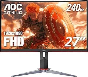 AOC C27G2Z Gaming Curved Monitor, 27" FHD VA Display, 240Hz Refresh Rate, 0.5ms MPRT Response Time, FreeSync Premium Technology, 1500R Curvature, G-Menu Function, Black