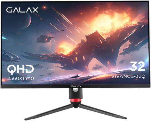 Galax Vivance-32Q Gaming Monitor, 32" QHD IPS Display, 165Hz Refresh Rate, 1ms MPRT Response Time, NVIDIA G-Sync Technology, 1.07B Display Colors, Borderless Design, HDMI / DP, Black